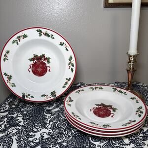 Radko Traditions Holiday Celebrations Christmas Ornament Soup Bowls 9” Set of 4